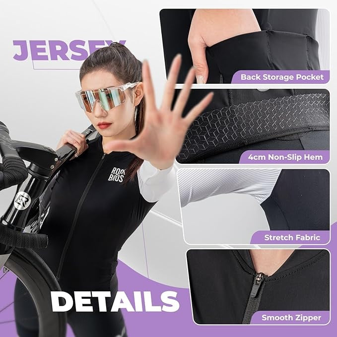 ROCKBROS Maillot Ciclismo Mujer Maillot Ciclismo Manga Corta Chaqueta Ciclismo Verano Maillot Ciclismo Maillot Bicicleta Carretera con 3 Bolsillos Traseros Ropa Ciclismo MTB Transpirable