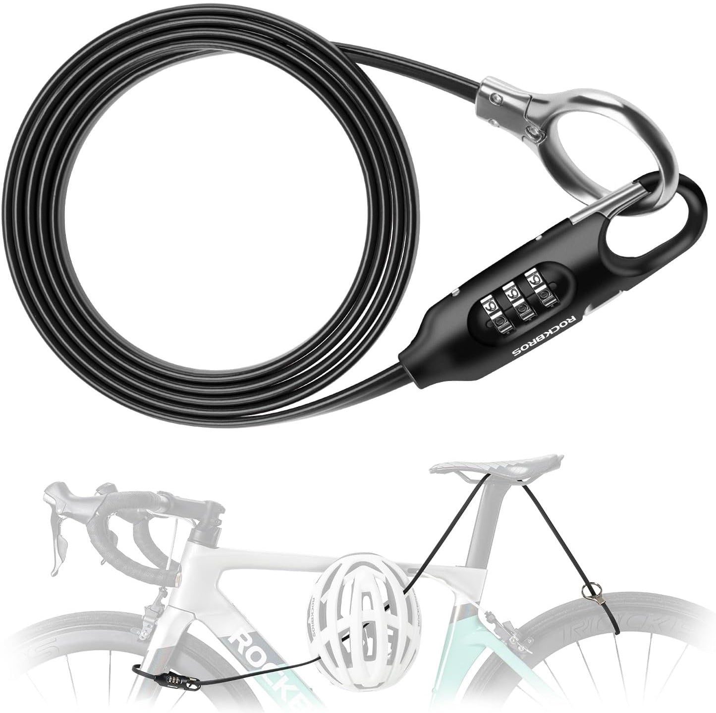 ROCKBROS candado para bicicleta candado con cable 150cm con código numérico antirrobo para bicicleta scooter cochecito de bebé rojo/negro