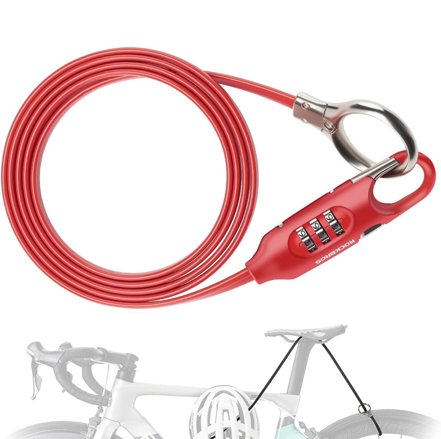 ROCKBROS candado para bicicleta candado con cable 150cm con código numérico antirrobo para bicicleta scooter cochecito de bebé rojo/negro