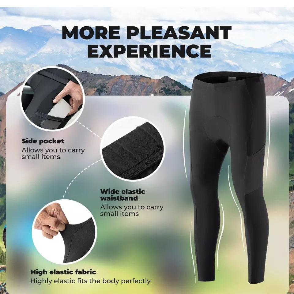 ROCKBROS Pantalones de ciclismo para hombre, pantalones largos de compresión con bolsillos, mallas acolchadas, pantalones de ciclismo elásticos y transpirables con acolchado para el asiento para otoño/primavera