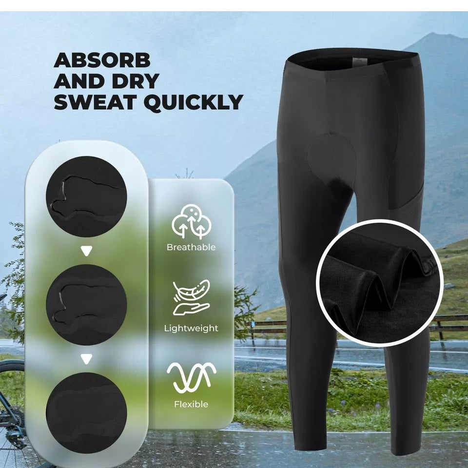 ROCKBROS Pantalones de ciclismo para hombre, pantalones largos de compresión con bolsillos, mallas acolchadas, pantalones de ciclismo elásticos y transpirables con acolchado para el asiento para otoño/primavera