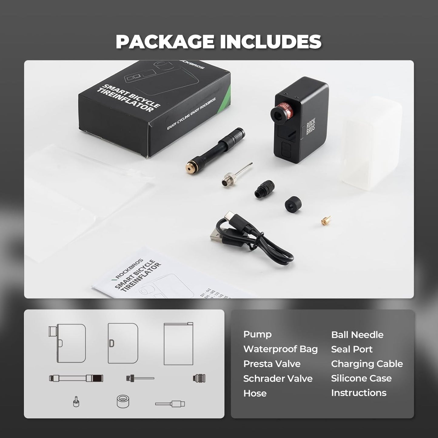 ROCKBROS-bomba eléctrica para bicicleta, Mini bombas portátiles de 120PSI, recargable, 450mAh, pequeña bomba electrónica, compresor pequeño