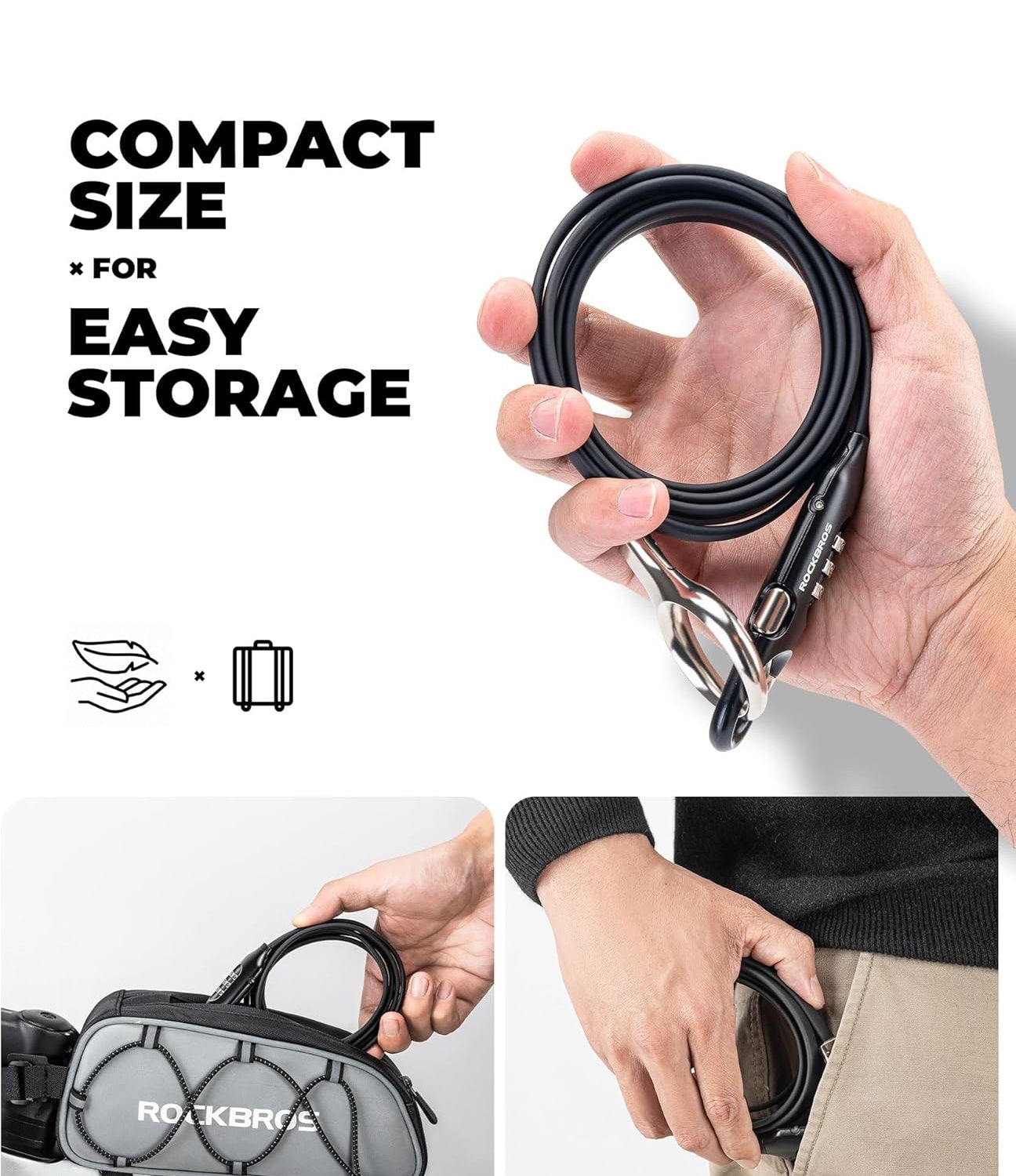 ROCKBROS candado para bicicleta candado con cable 150cm con código numérico antirrobo para bicicleta scooter cochecito de bebé rojo/negro