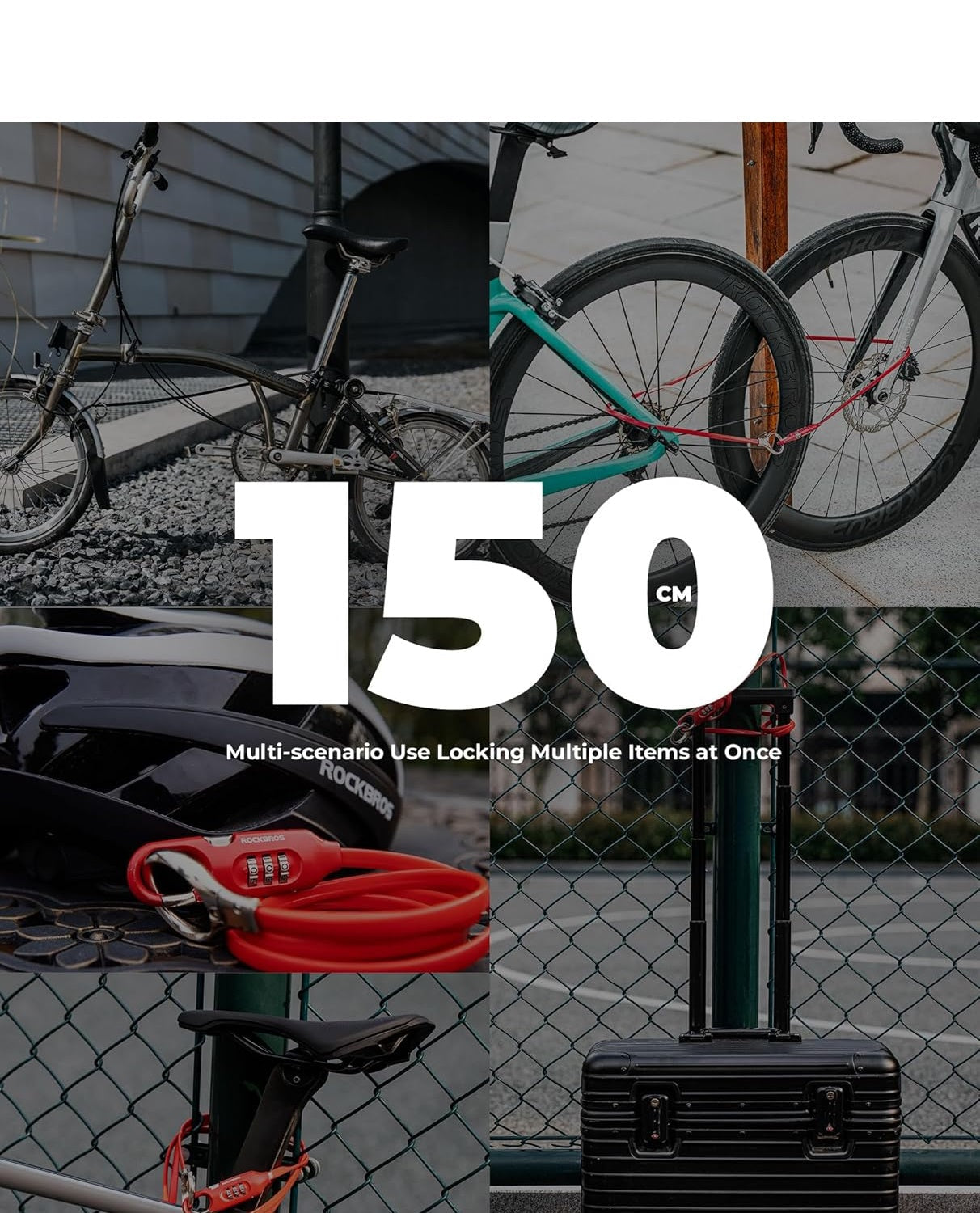 ROCKBROS candado para bicicleta candado con cable 150cm con código numérico antirrobo para bicicleta scooter cochecito de bebé rojo/negro