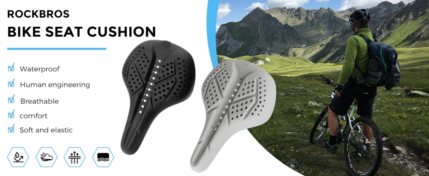 ROCKBROS Funda para Sillín de Bicicleta Funda de Gel para Sillín de Bicicleta Funda Acolchada Transpirable para Hombre y Mujer Negro/Gris (25,5 x 18 cm)