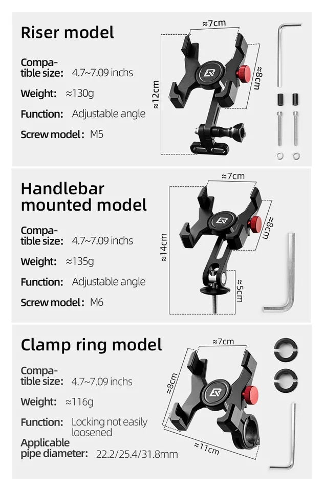 Soporte para teléfono móvil de bicicleta ROCKBROS, soporte para teléfono con manillar para teléfono inteligente de 4,7-7,09 pulgadas
