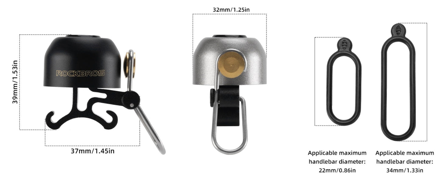 ROCKBROS Timbre de Bicicleta Manillar clásico, Bicicleta de montaña Retro Timbre de Bicicleta Timbre Fuerte Bicicleta Timbre de Bicicleta de Cobre para 22-34 mm