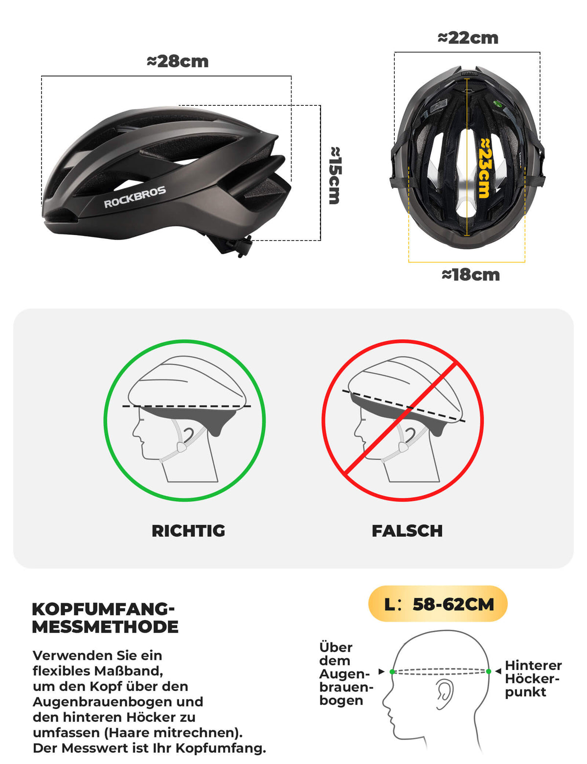 ROCKBROS Casco de bicicleta con marco de refuerzo 58-62cm