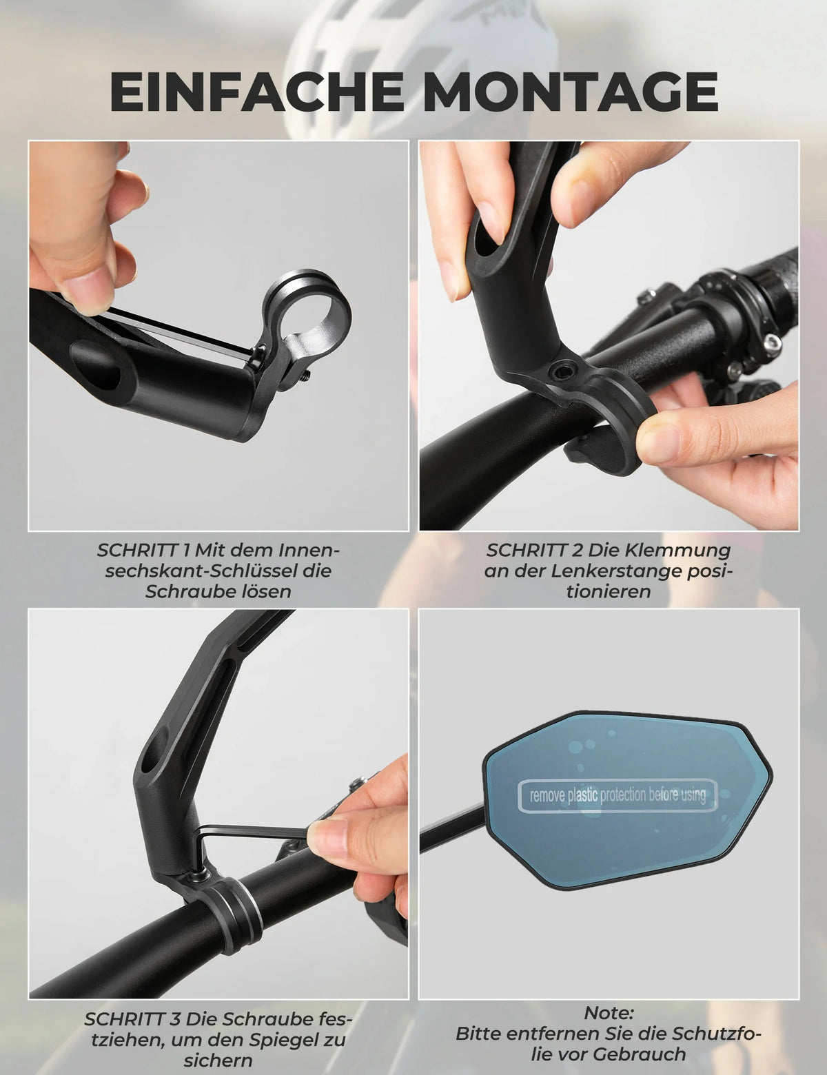 Espejo de bicicleta ROCKBROS, Ajustable 360° Sin Deslumbramiento, Espejo Retrovisor Convexo con Cristal HD Irrompible