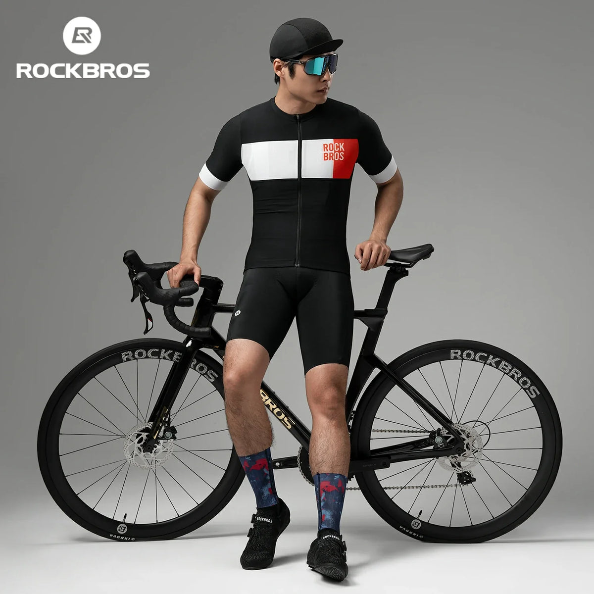 ROCKBROS Maillot de ciclismo para hombre de manga corta en diseño colorblock