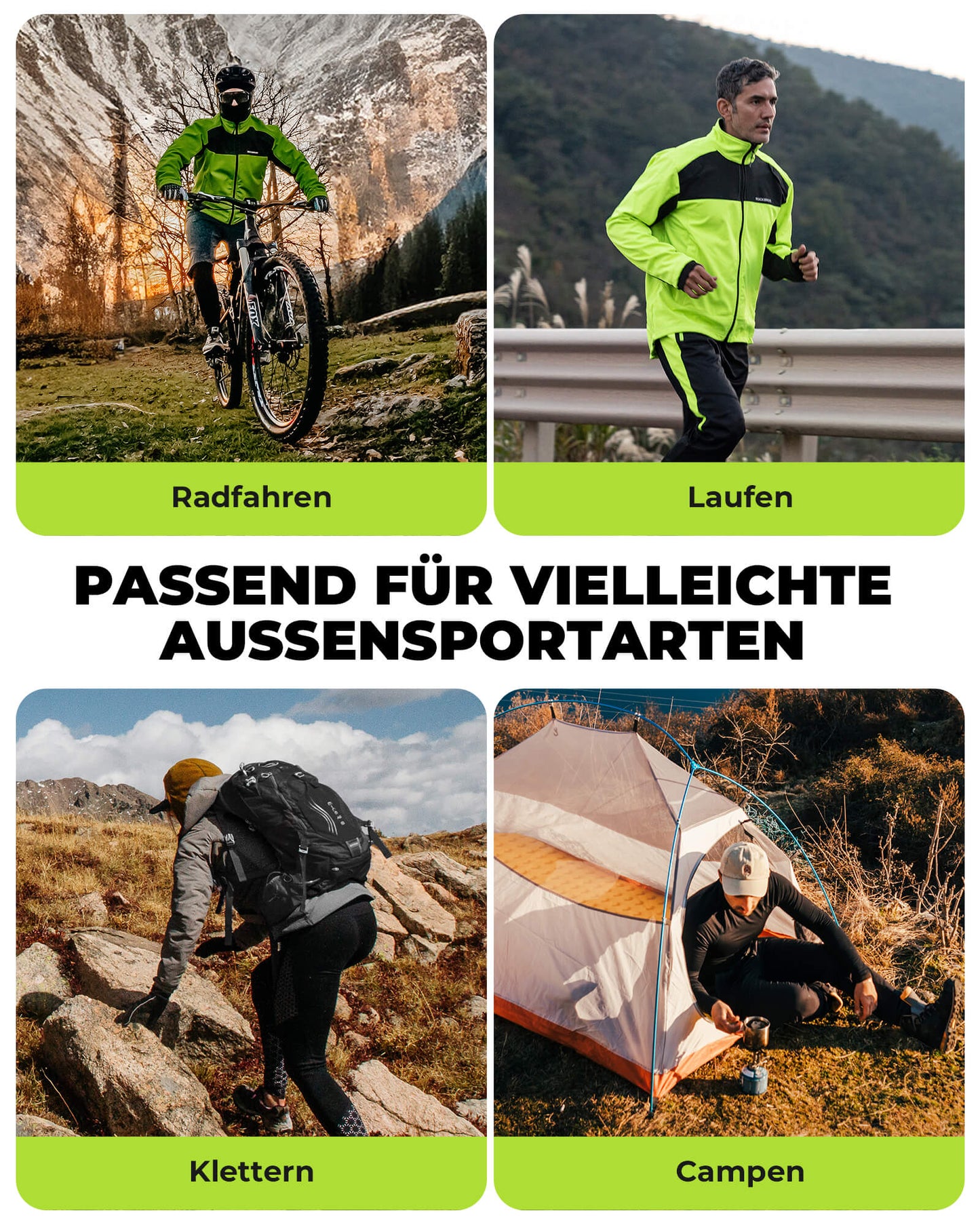 Chaqueta y pantalones de ciclismo Traje de ciclismo de invierno Verde brillante ROCKBROS