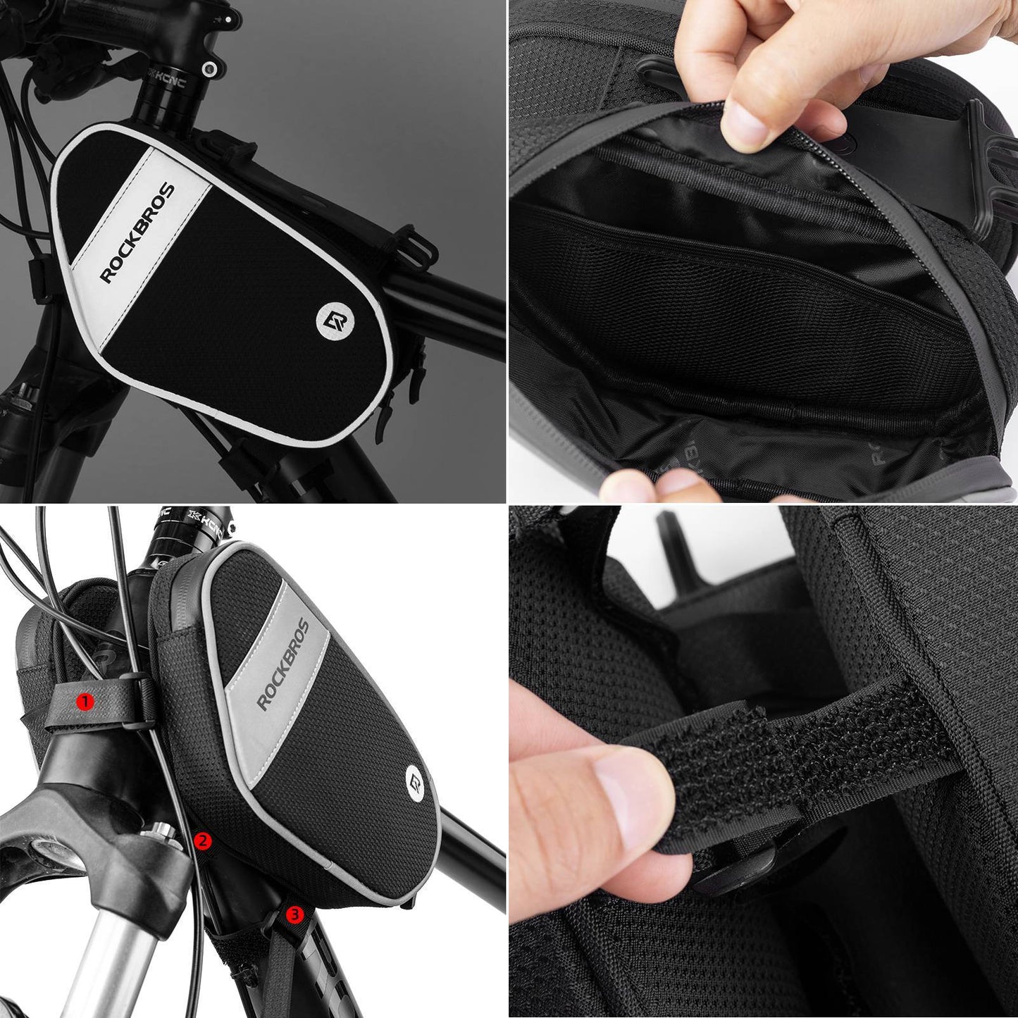 Bolsa para cuadro de bicicleta con soporte para teléfono giratorio 360°, 1,5 L, BK ROCKBROS