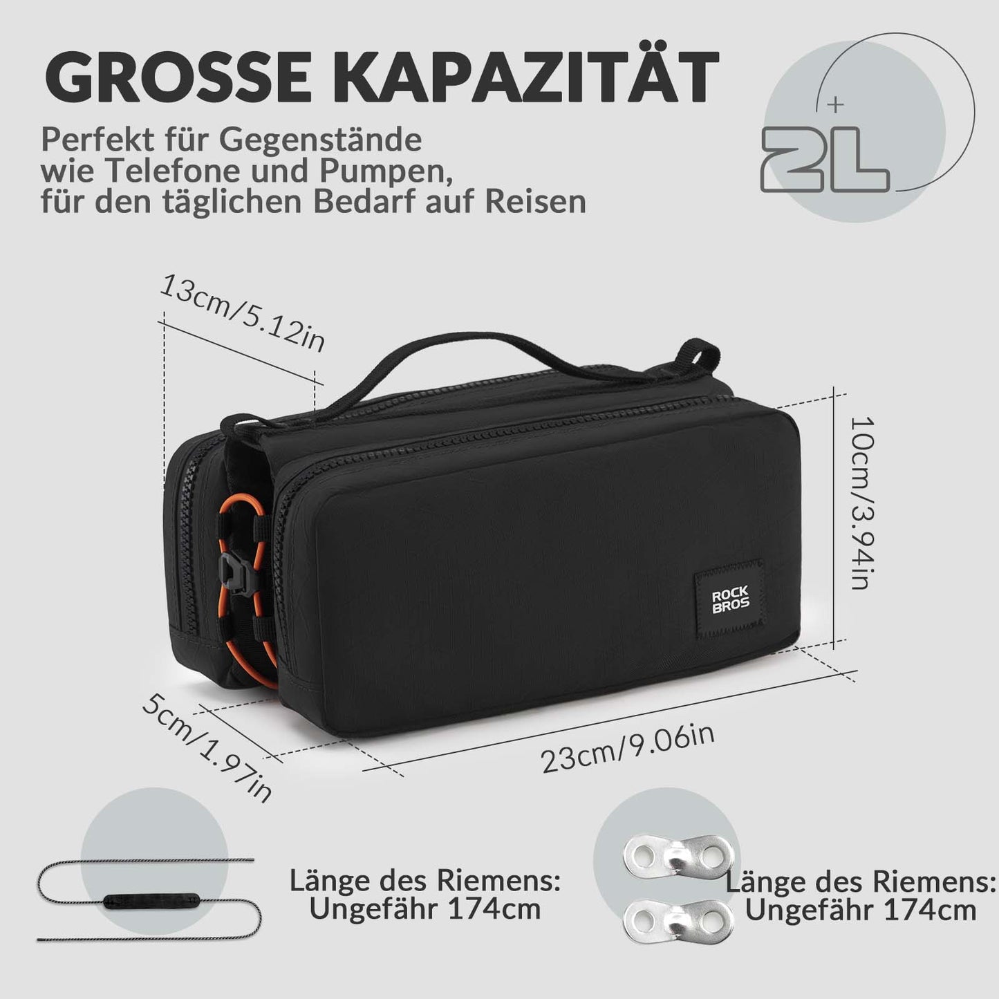 Bolsa para cuadro de bicicleta con correa para el hombro, bolsa para tubo superior ROCKBROS
