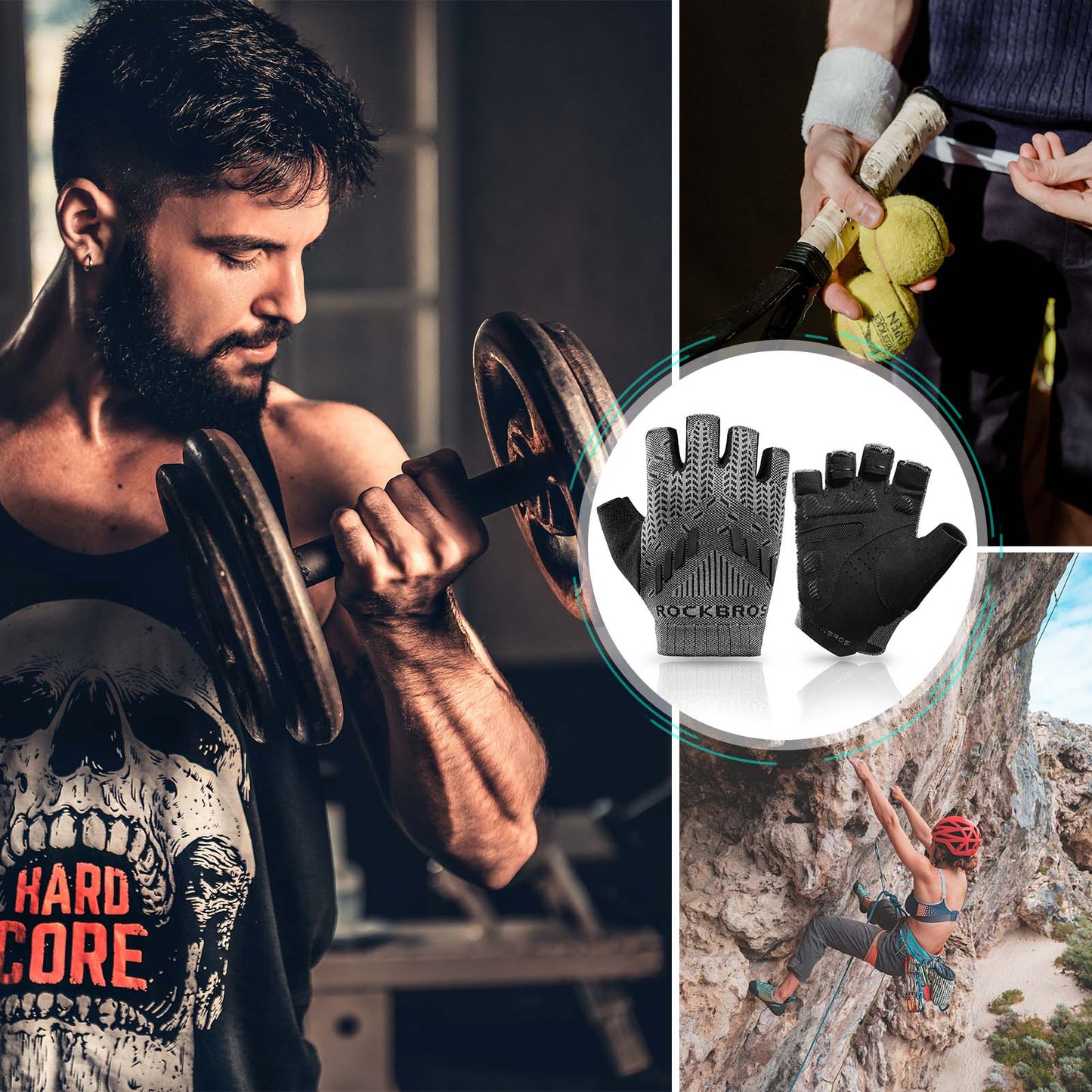 Guantes de ciclismo de medio dedo con absorción de impactos para verano para hombre ROCKBROS