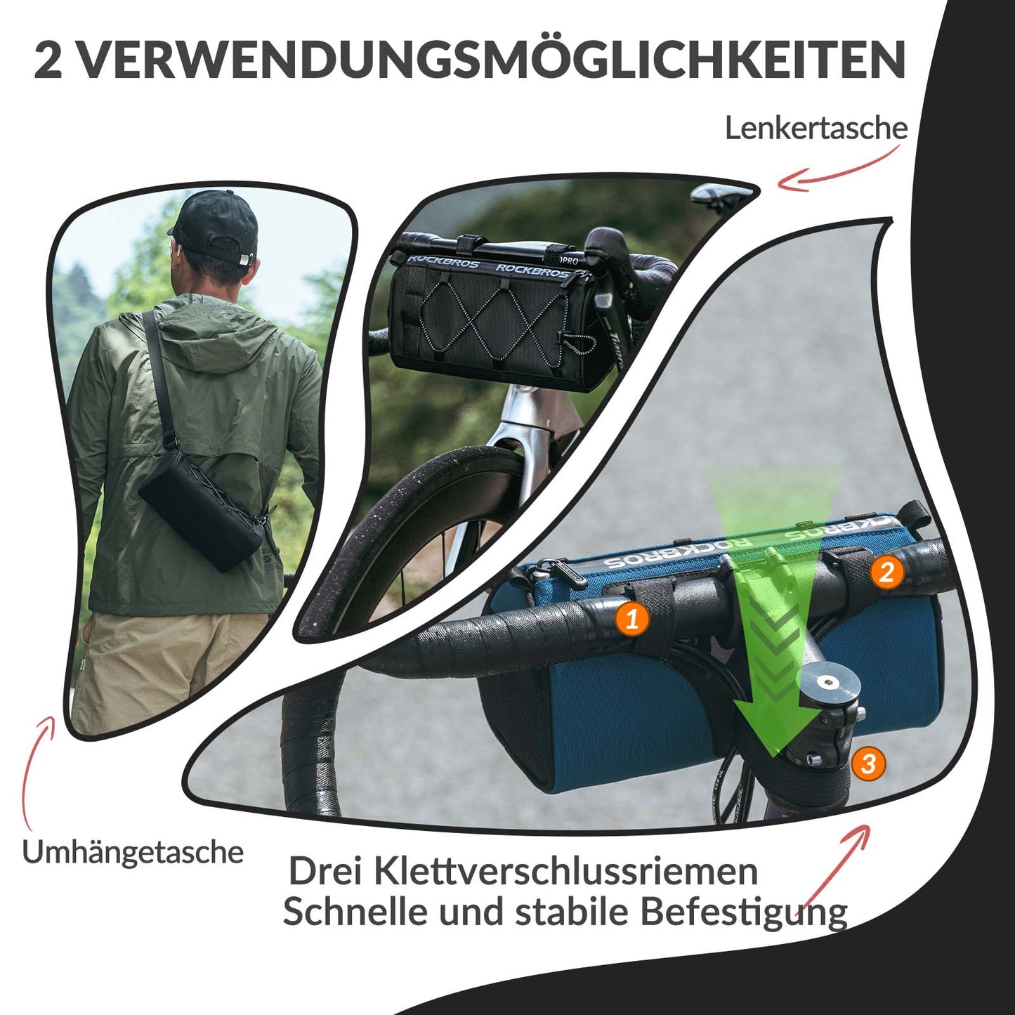 Bolsa de manillar Bolsa de manillar de bicicleta multifuncional con correa de hombro 1,5L ROCKBROS