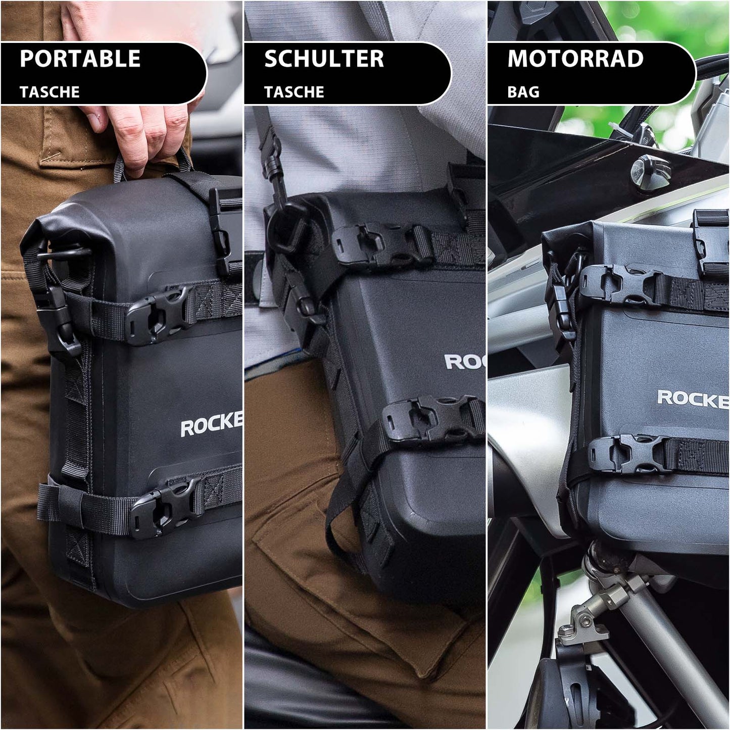 Bolsa lateral para motocicleta, impermeable, bolsa de alforja, 5L, negra, ROCKBROS
