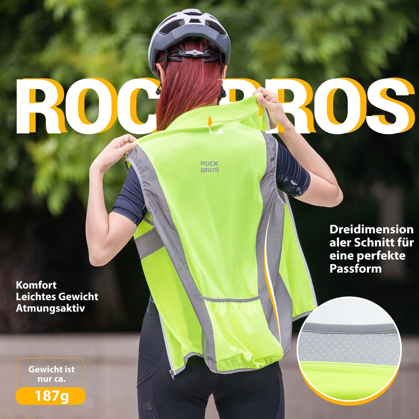 Chaleco reflectante para montar a caballo, chaleco de seguridad, verde fluorescente, ROCKBROS