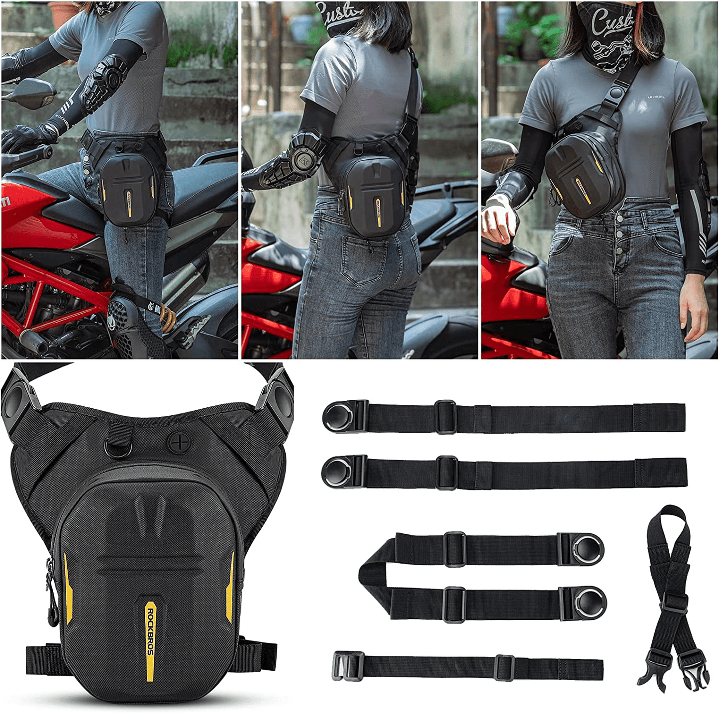 Bolsa de depósito con respaldo magnético, bolsa de pierna para motocicleta con correa para el hombro, ROCKBROS