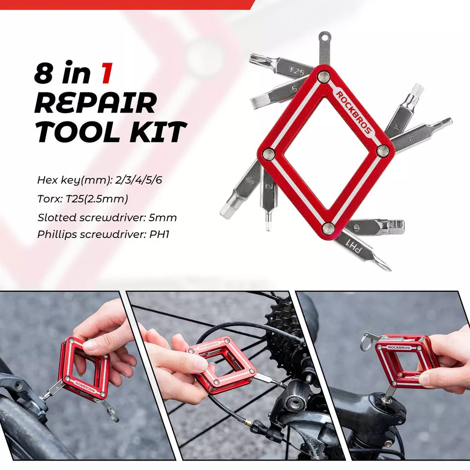 Herramienta multifuncional de bicicleta ROCKBROS 8 en 1 reparación de herramientas plegables
