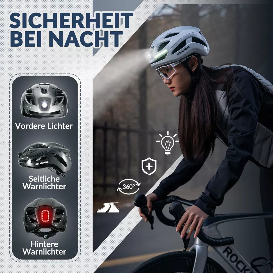ROCKBROS casco de bicicleta casco de bicicleta con luz de advertencia de seguridad casco protector 57-61 cm