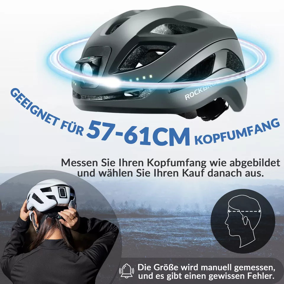 ROCKBROS casco de bicicleta casco de bicicleta con luz de advertencia de seguridad casco protector 57-61 cm