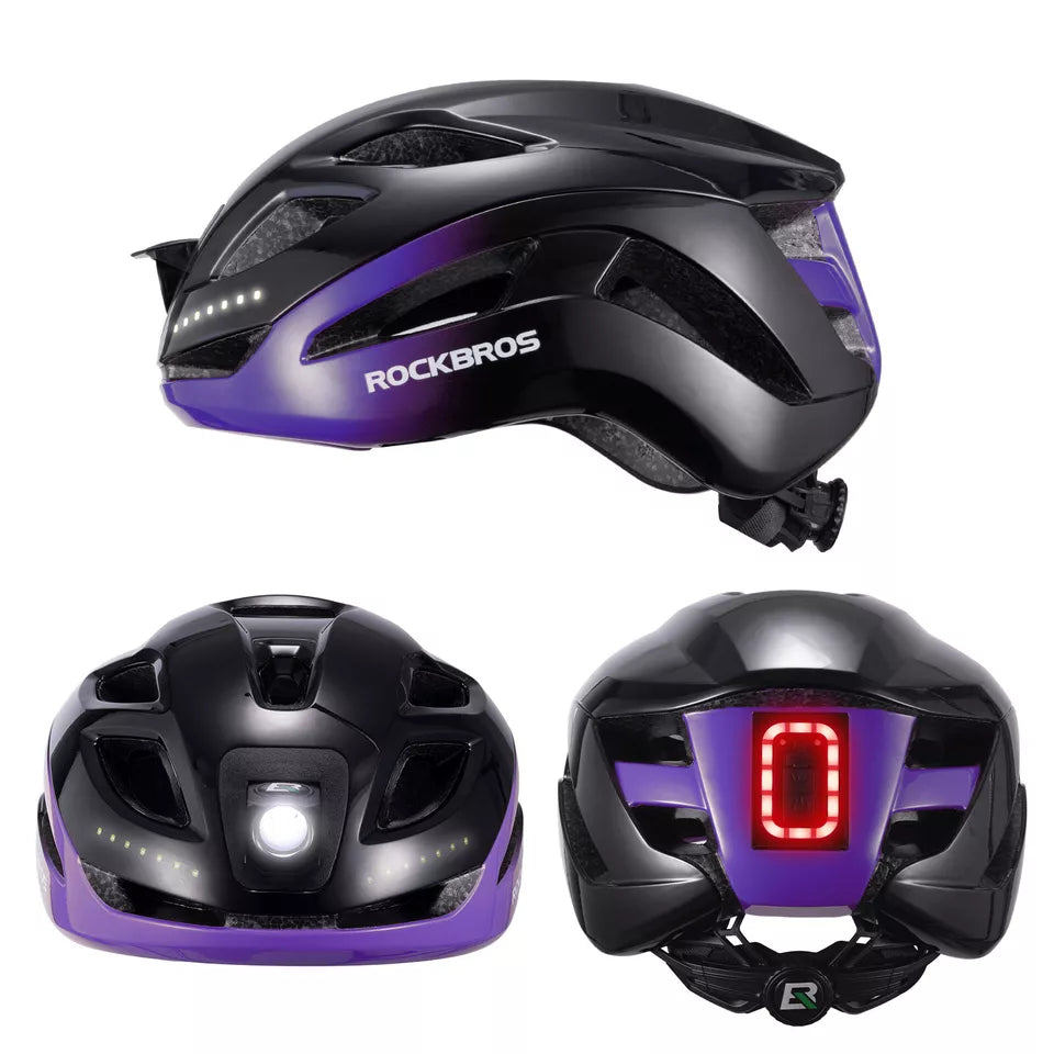 ROCKBROS casco de bicicleta casco de bicicleta con luz de advertencia de seguridad casco protector 57-61 cm