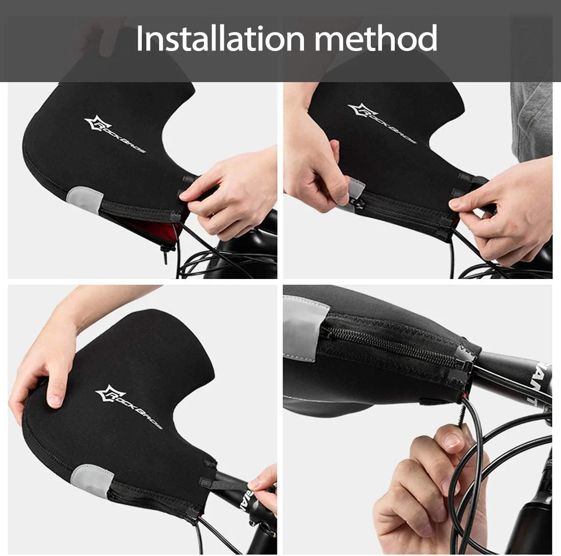 ROCKBROS D16-B Guantes de Manillar Invierno Térmicos Cortaviento Puños de Manillar para Bicicleta Forrados Repelentes al Agua