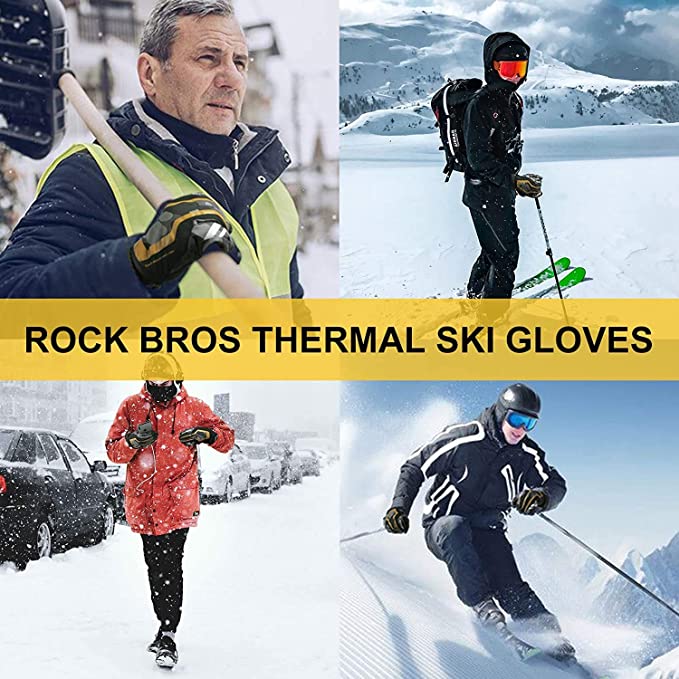 ROCKBROS Guantes de esquí Impermeables Extra Cálidos Antideslizantes para Hombre