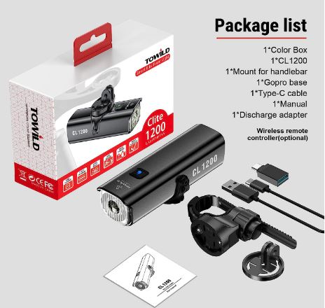 TOWILD CL1200 Garmin/GoPro 1200 lúmenes 4000mAh Batería impermeable Luz de bicicleta para viajeros