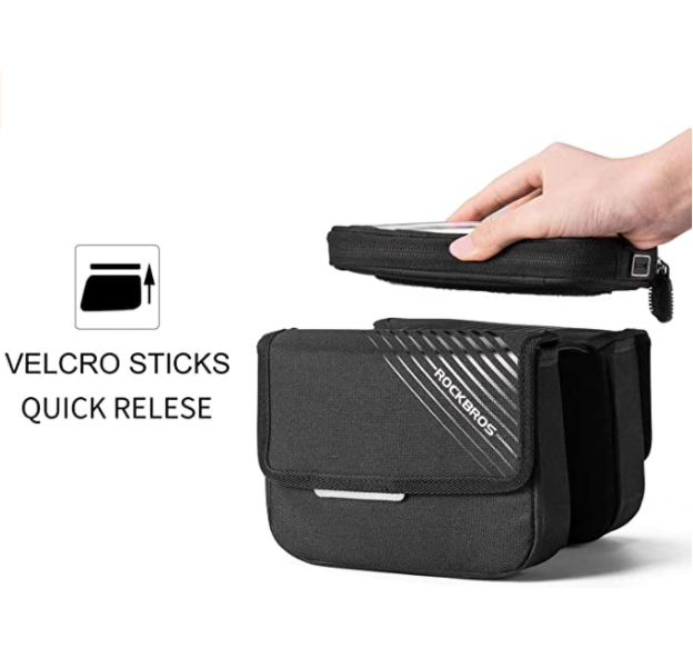 ROCKBROS 030-60BK Bolsa para marco de bicicleta con bolsillo para teléfono móvil de hasta 6,0 pulgadas