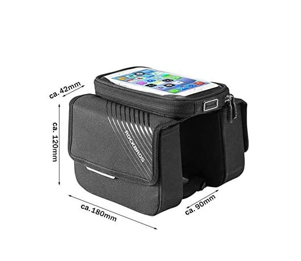 ROCKBROS 030-60BK Bolsa para marco de bicicleta con bolsillo para teléfono móvil de hasta 6,0 pulgadas