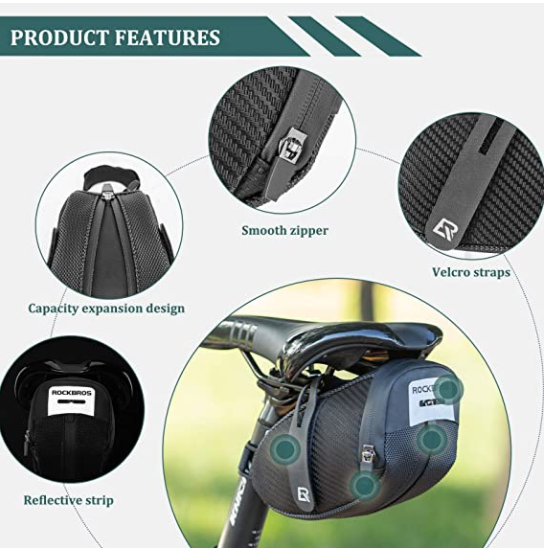 ROCKBROS B74 Bolsa de sillín de bicicleta con soporte de luz trasera Negro