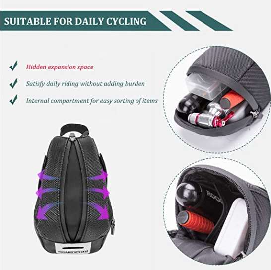 ROCKBROS B74 Bolsa de sillín de bicicleta con soporte de luz trasera Negro
