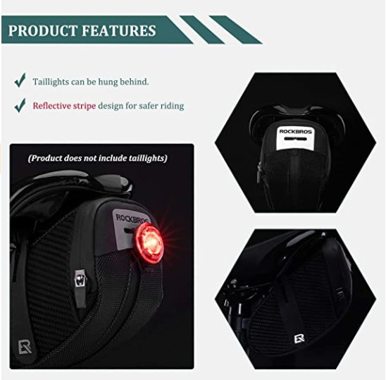 ROCKBROS B74 Bolsa de sillín de bicicleta con soporte de luz trasera Negro