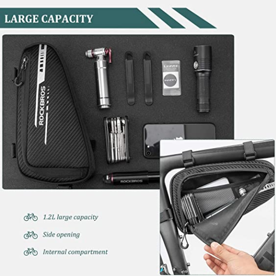 ROCKBROS B75 Bolsa para Cuadro de Bicicleta Bolsa Triangular 1.2L Negra