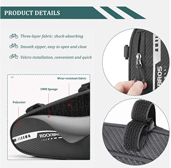 ROCKBROS B75 Bolsa para Cuadro de Bicicleta Bolsa Triangular 1.2L Negra