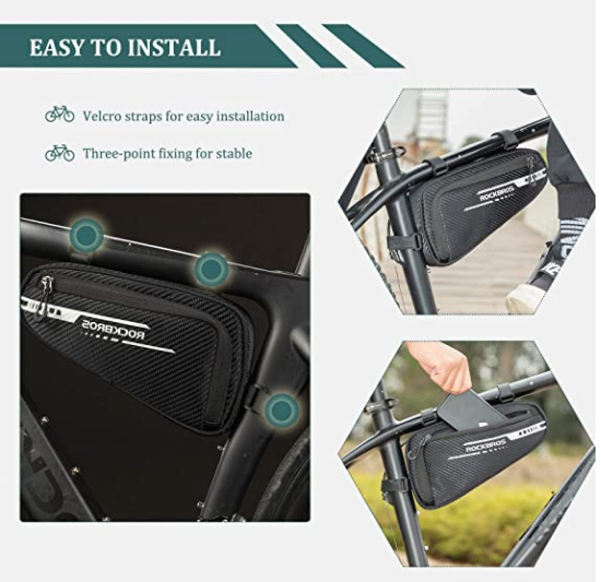 ROCKBROS B75 Bolsa para Cuadro de Bicicleta Bolsa Triangular 1.2L Negra