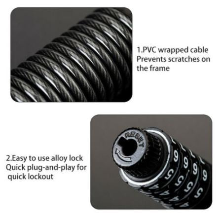 Rockbros Candado de bicicleta mini cable de bloqueo de casco de la motocicleta de bloqueo de contraseña Negro