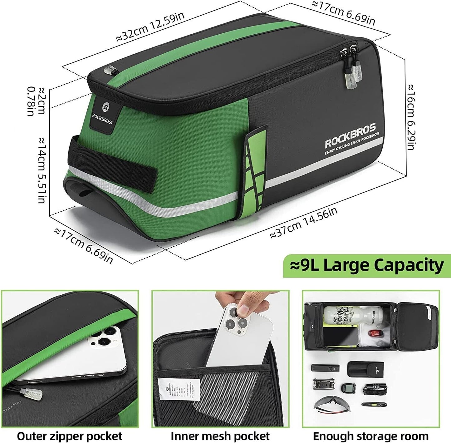 ROCKBROS Alforja de bicicleta Bolsa de sillín Bolsa de picnic multifuncional 9L