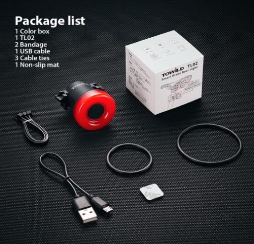 Luz trasera de bicicleta TOWILD Sensor de freno automático recargable por USB IPX7