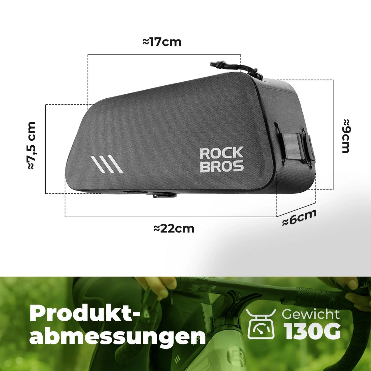 ROCKBROS 0,9L Bolsa de tubo superior de bicicleta Impermeable Cierre giratorio
