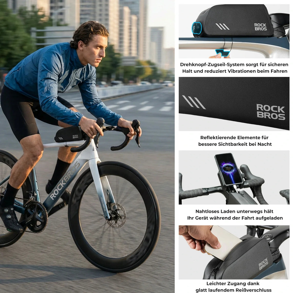 ROCKBROS 0,9L Bolsa de tubo superior de bicicleta Impermeable Cierre giratorio