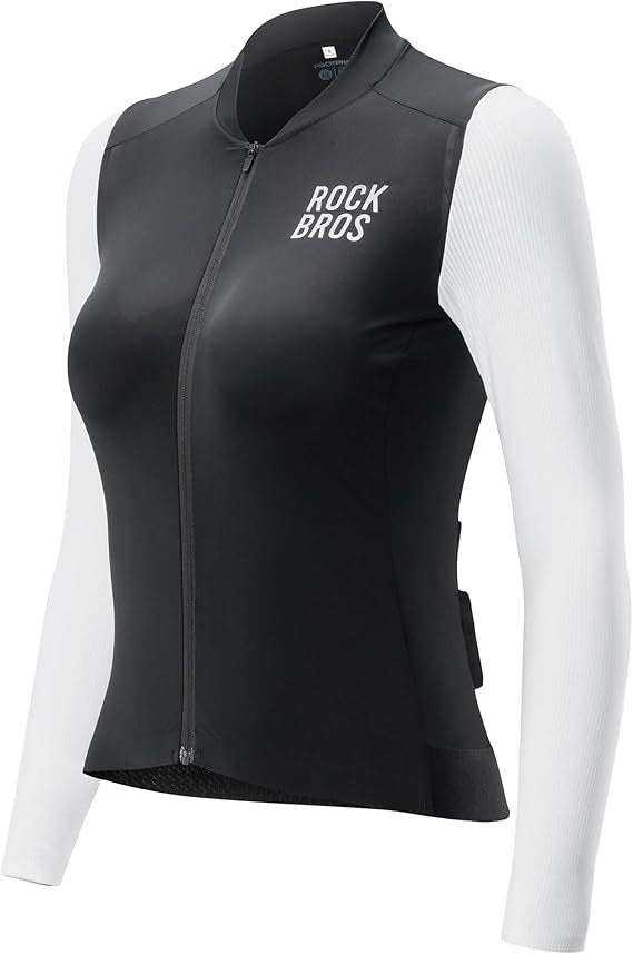 ROCKBROS Maillot Ciclismo Mujer Maillot Ciclismo Manga Larga Chaqueta Bicicleta Verano Maillot Ciclismo Maillot Bicicleta Carretera con 3 Bolsillos Traseros Ropa Ciclismo MTB Transpirable