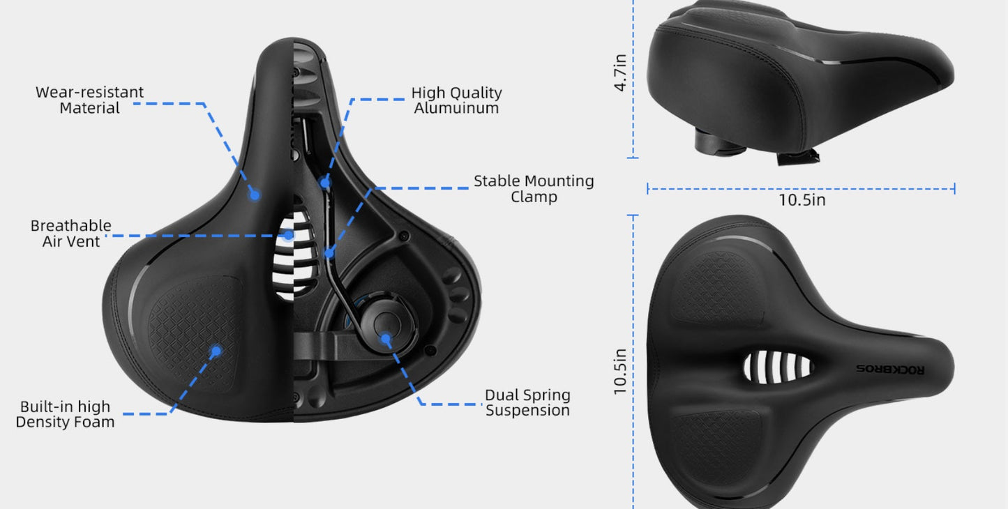 Sillín de bicicleta ancho ROCKBROS para bicicleta estática/asiento de bicicleta Peloton