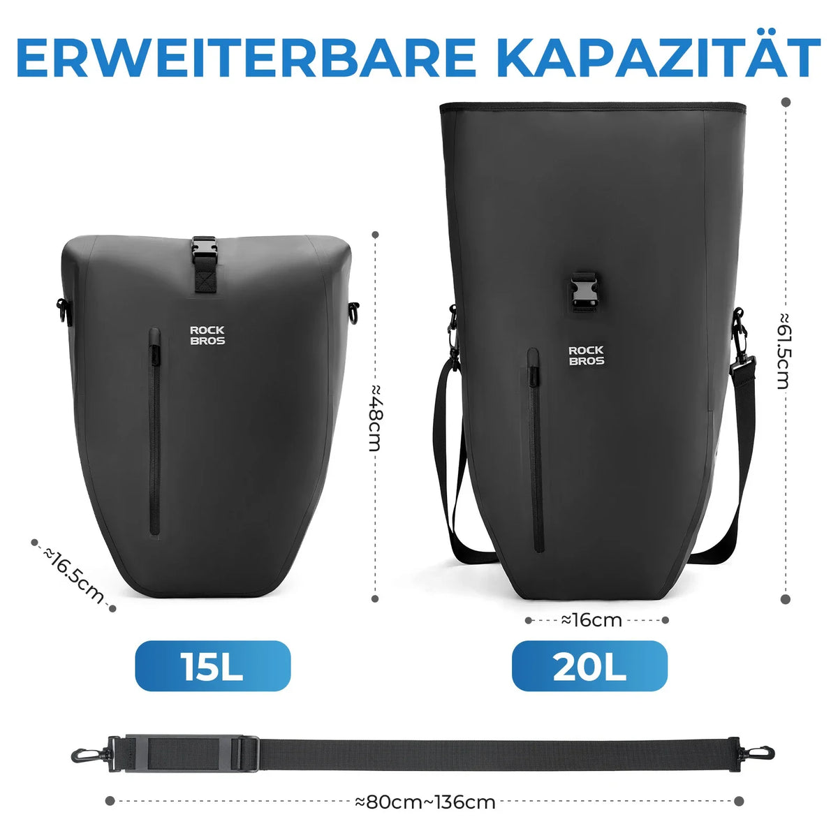 ROCKBROS 15L-20L Bolsa de parrilla para bicicleta 3 en 1