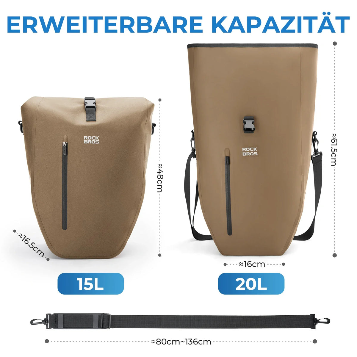 ROCKBROS 15L-20L Bolsa de parrilla para bicicleta 3 en 1