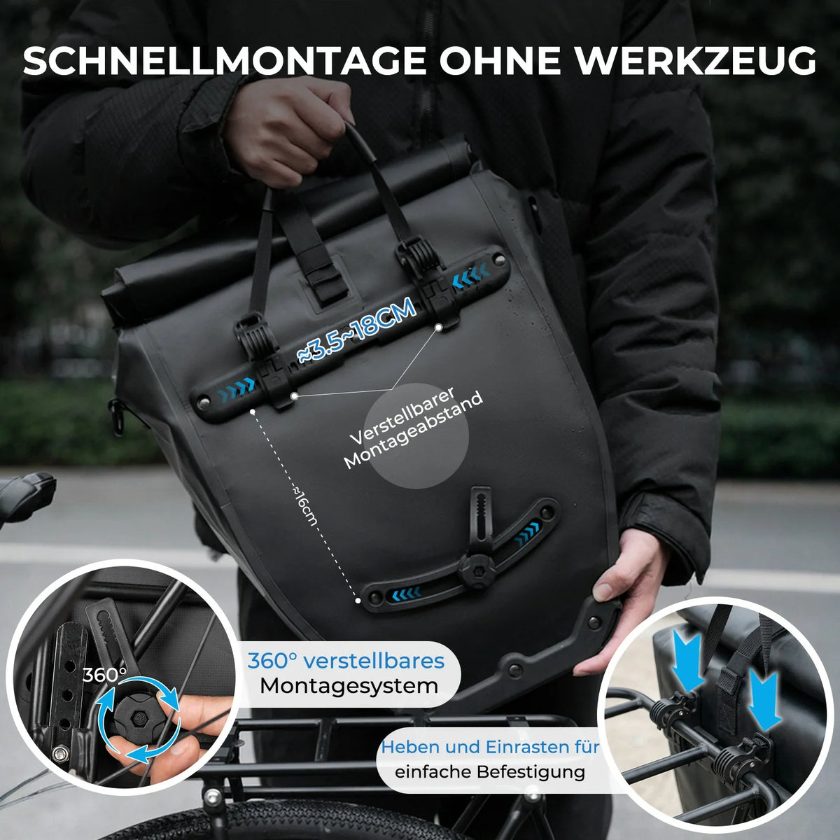 ROCKBROS 15L-20L Bolsa de parrilla para bicicleta 3 en 1