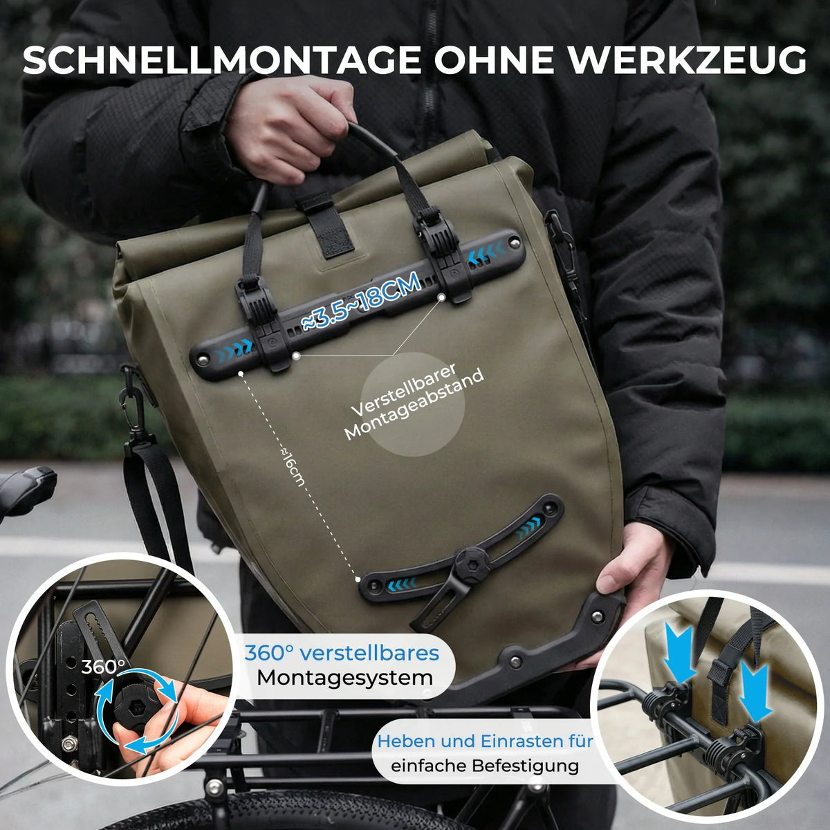 ROCKBROS 15L-20L Bolsa de parrilla para bicicleta 3 en 1