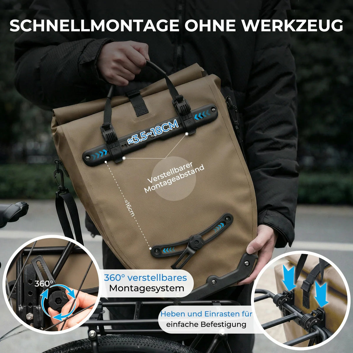 ROCKBROS 15L-20L Bolsa de parrilla para bicicleta 3 en 1