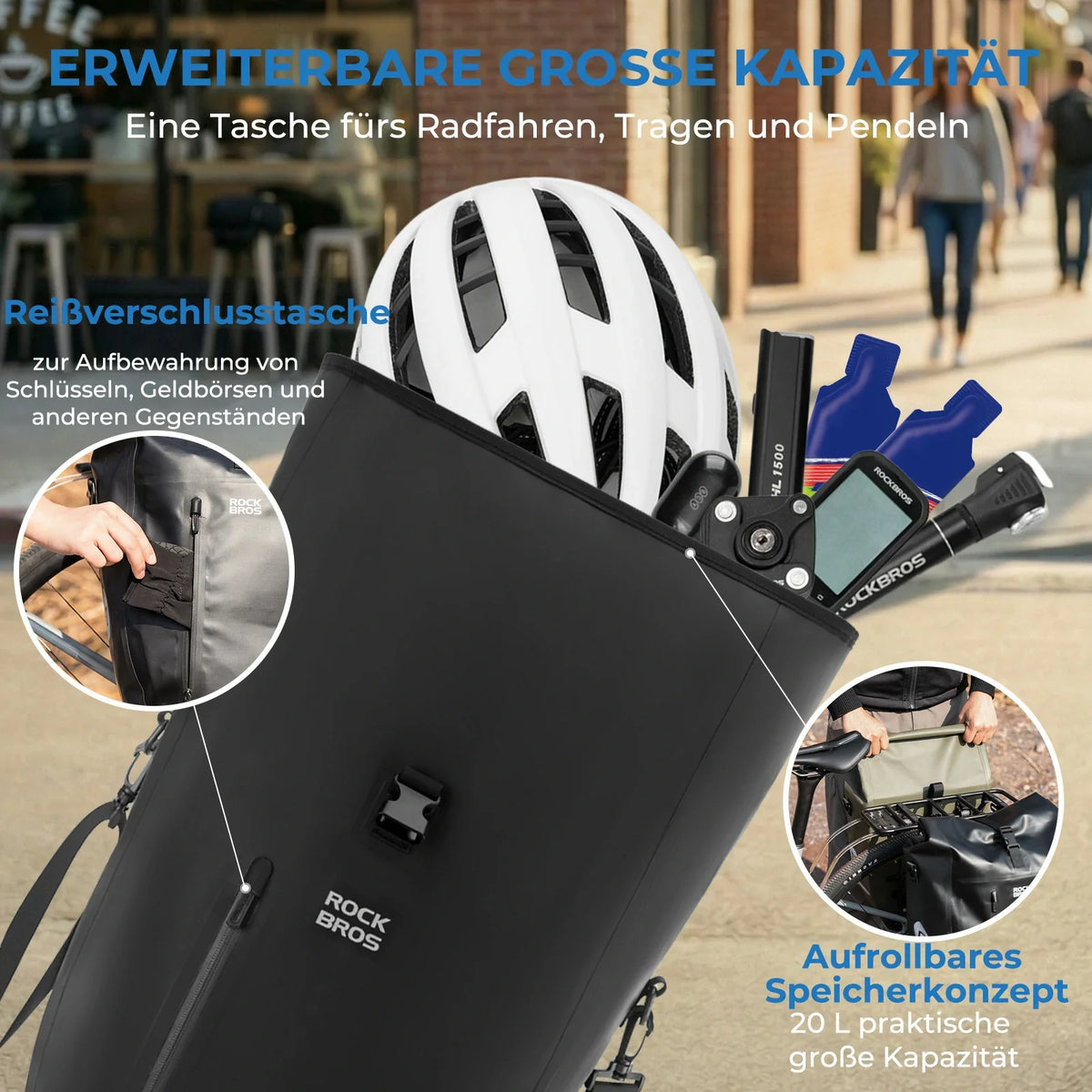 ROCKBROS 15L-20L Bolsa de parrilla para bicicleta 3 en 1